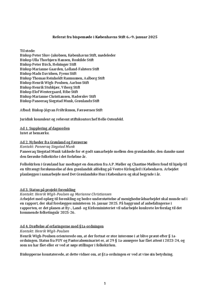 Referat fra bispemøde januar 2025